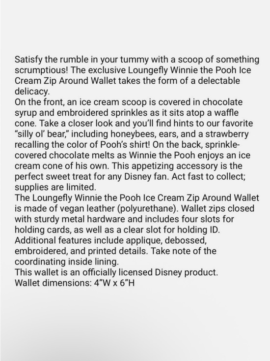 Loungefly Exclusive - Winnie the Pooh Ice Cream Zip Around Wallet - Picture 5 of 9